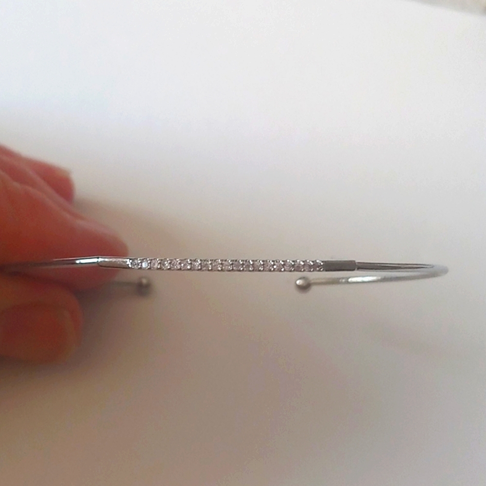 Dainty Silver Tone Cuff Bracelet with CZ Crystals